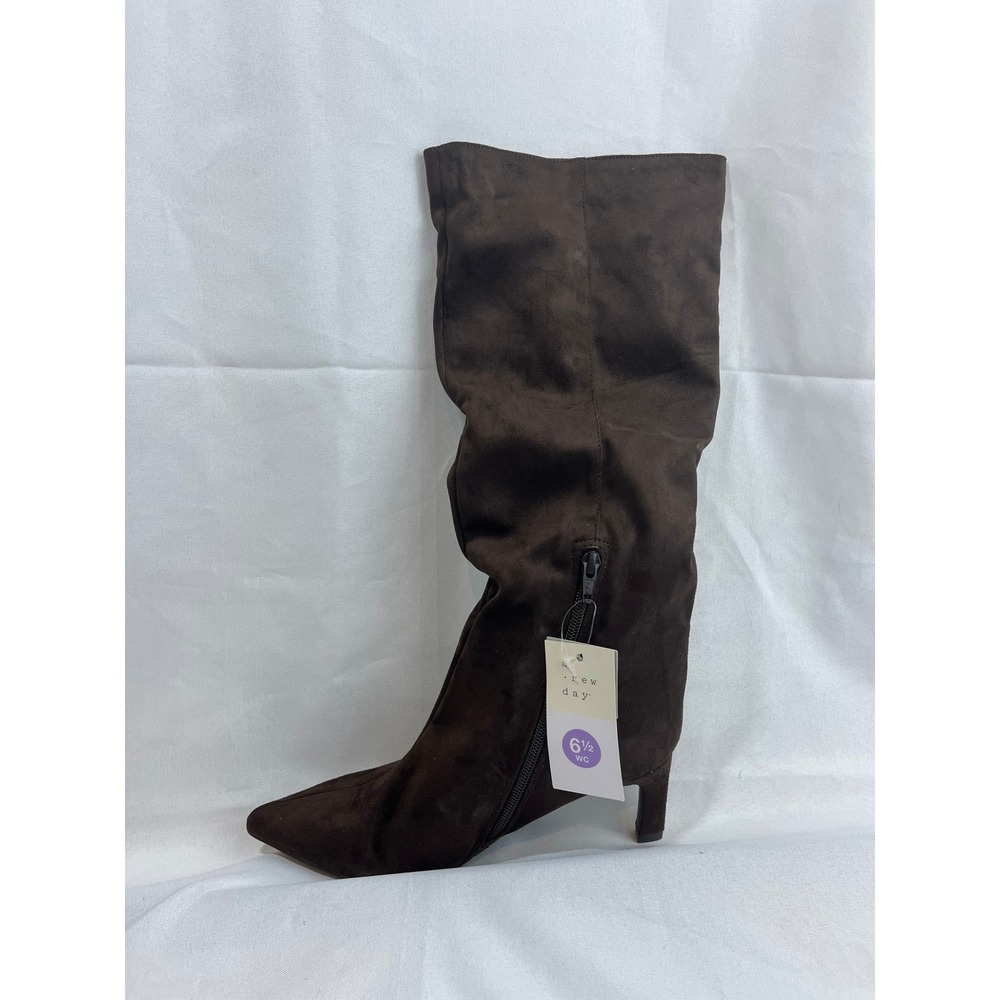 A New Day Womens Brown Faux Suede Slouch Pointed Toe Kitten Heel Boots 6.5 WC - Picture 5 of 7
